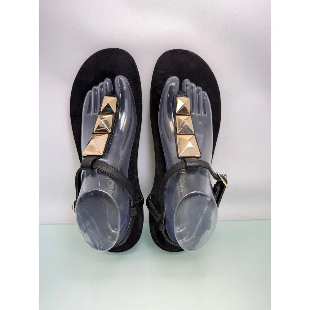 Vionic Thong Sandals Women 11 Black Gold Studded Y2K Minimalist Quiet Luxury - Picture 2 of 11